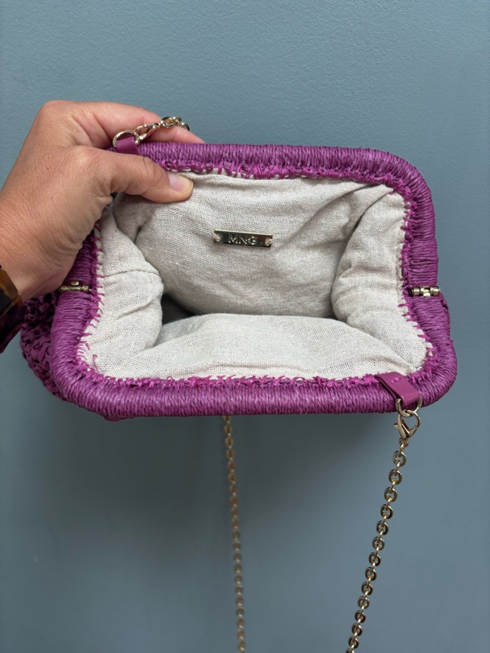 Mango MNG Rattan Clutch Bag in Fuchsia - Picture 6 of 8
